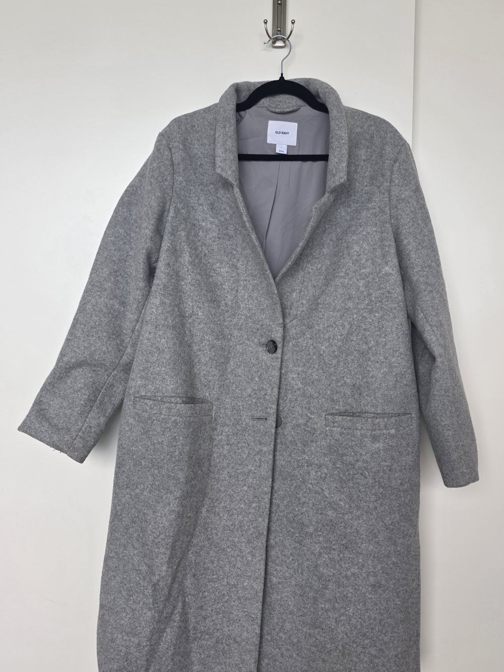 Old Navy Light Gray Single-Button Wool-Blend Trench Coat